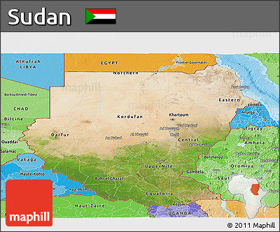 Satellite Panoramic Map of Sudan, political shades outside