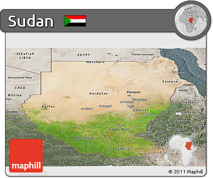 Satellite Panoramic Map of Sudan, semi-desaturated