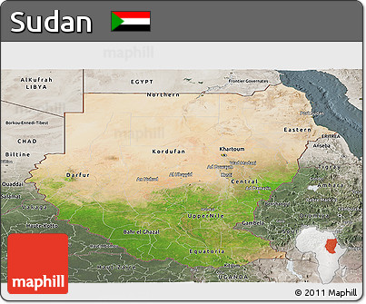 Satellite Panoramic Map of Sudan, semi-desaturated