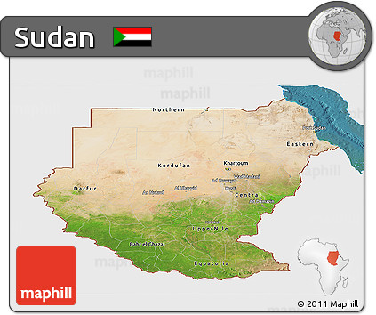 Satellite Panoramic Map of Sudan, single color outside