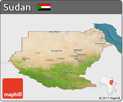 Satellite Panoramic Map of Sudan, single color outside