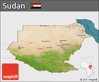 Satellite Panoramic Map of Sudan, single color outside