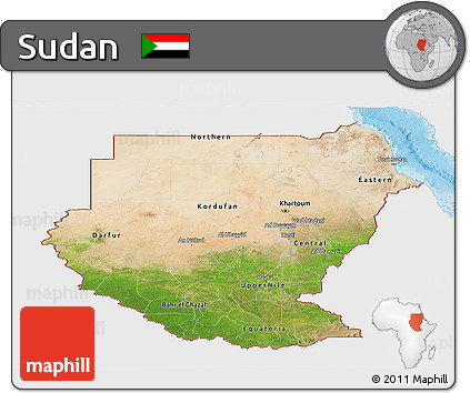 Satellite Panoramic Map of Sudan, single color outside, shaded relief sea