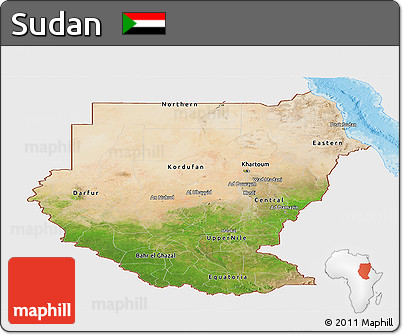 Satellite Panoramic Map of Sudan, single color outside, shaded relief sea