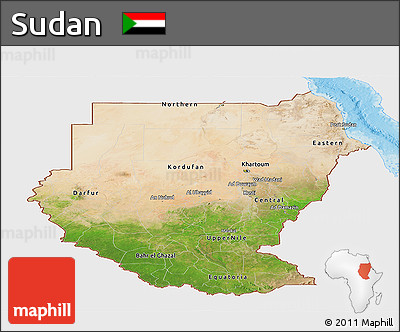 Satellite Panoramic Map of Sudan, single color outside, shaded relief sea