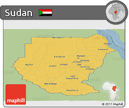 Savanna Style Panoramic Map of Sudan, single color outside