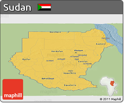 Savanna Style Panoramic Map of Sudan, single color outside