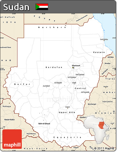 Classic Style Simple Map of Sudan