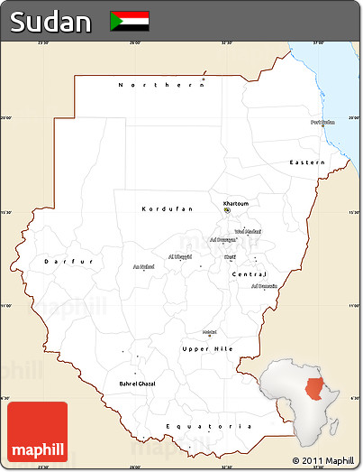 Classic Style Simple Map of Sudan, single color outside