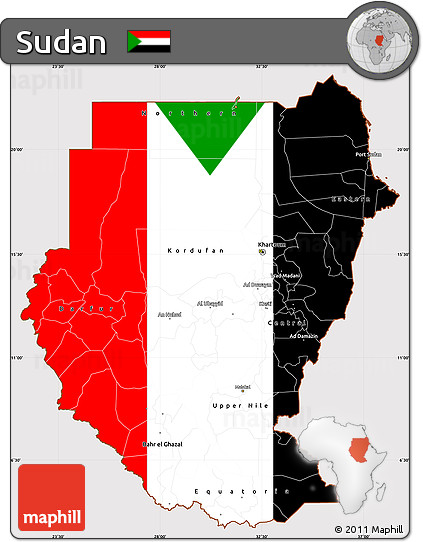 Flag Simple Map of Sudan, flag aligned to the middle