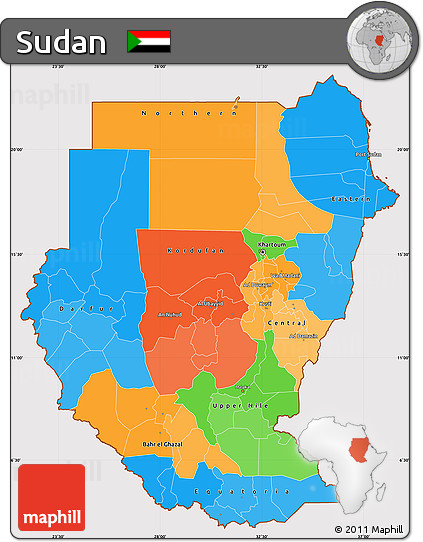 Political Simple Map of Sudan, cropped outside