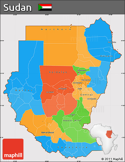 Political Simple Map of Sudan, cropped outside