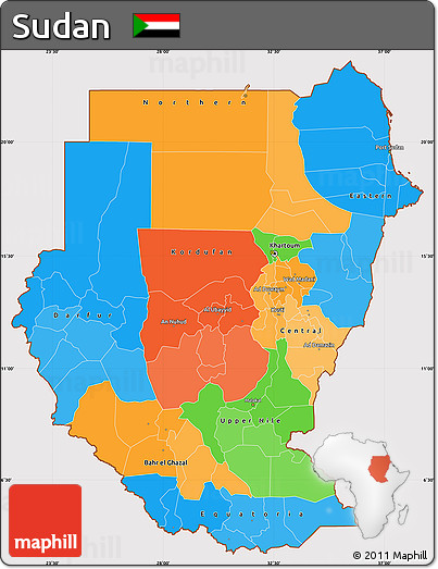 Political Simple Map of Sudan, cropped outside