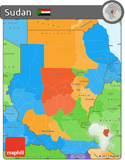 Political Simple Map of Sudan, political shades outside