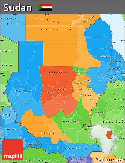 Political Simple Map of Sudan, political shades outside