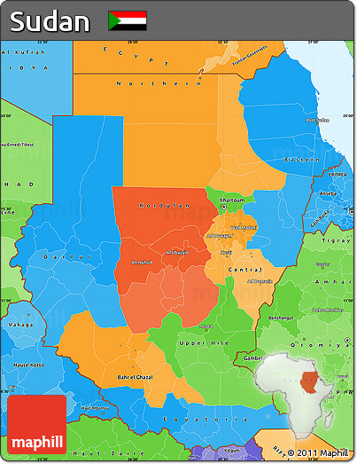 Political Simple Map of Sudan, political shades outside