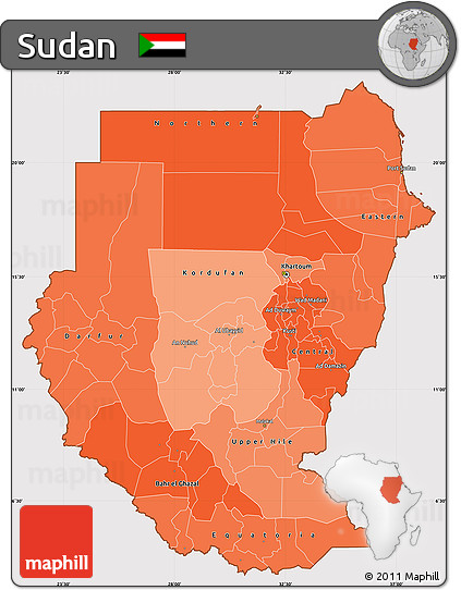 Political Shades Simple Map of Sudan, cropped outside