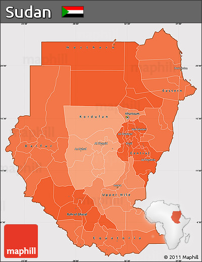 Political Shades Simple Map of Sudan, cropped outside