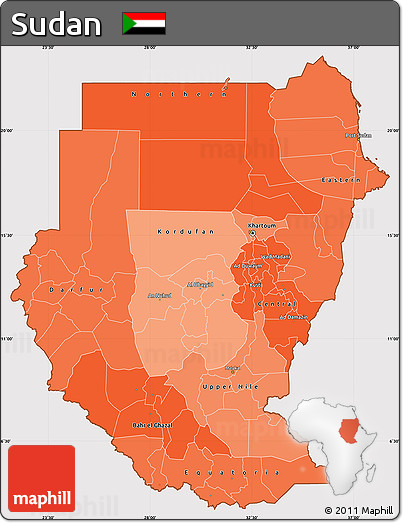 Political Shades Simple Map of Sudan, cropped outside