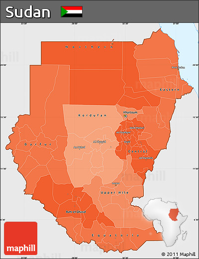 Political Shades Simple Map of Sudan, single color outside