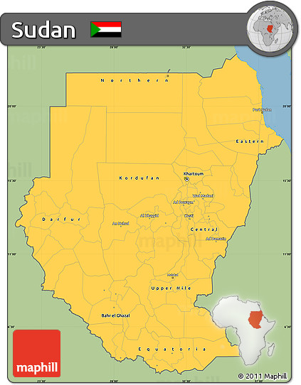 Savanna Style Simple Map of Sudan, single color outside