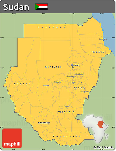 Savanna Style Simple Map of Sudan, single color outside