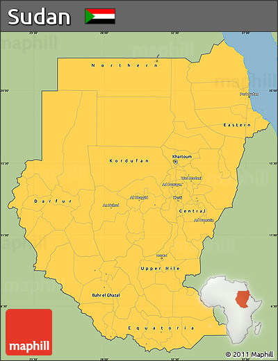 Savanna Style Simple Map of Sudan, single color outside