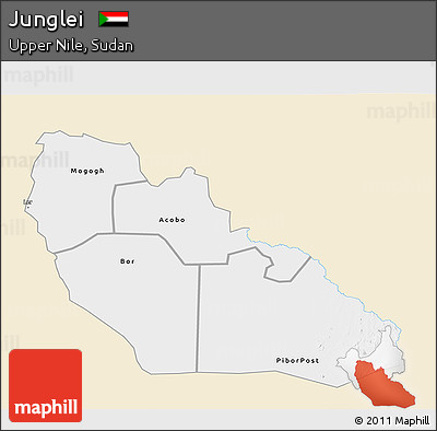 Classic Style 3D Map of Junglei, single color outside
