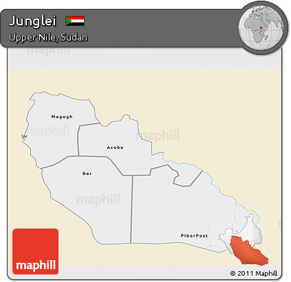 Classic Style 3D Map of Junglei, single color outside