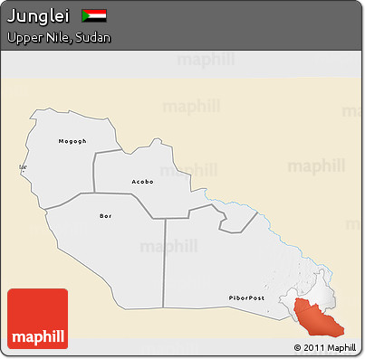 Classic Style 3D Map of Junglei, single color outside