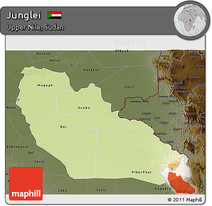 Physical 3D Map of Junglei, darken