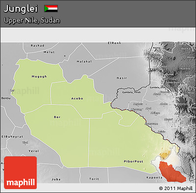 Physical 3D Map of Junglei, desaturated