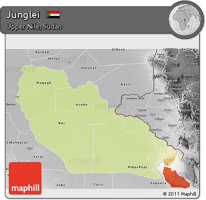 Physical 3D Map of Junglei, desaturated