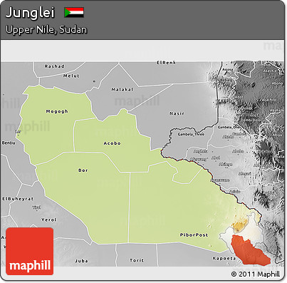 Physical 3D Map of Junglei, desaturated