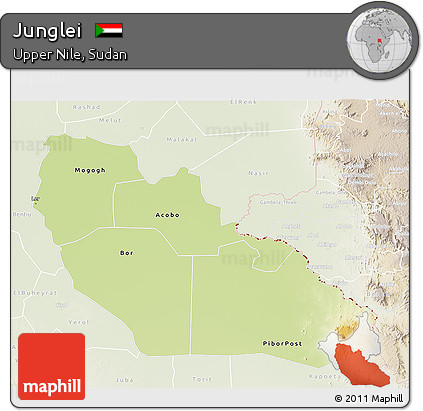 Physical 3D Map of Junglei, lighten