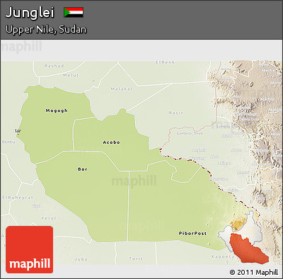 Physical 3D Map of Junglei, lighten