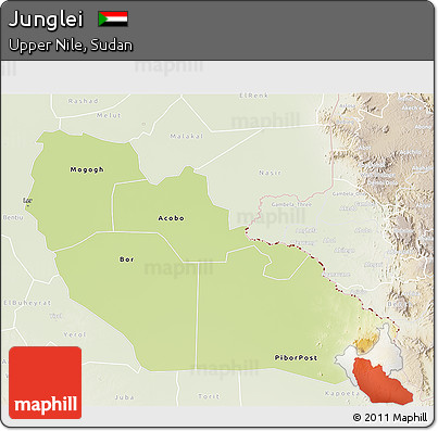 Physical 3D Map of Junglei, lighten