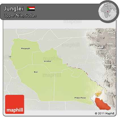 Physical 3D Map of Junglei, lighten, semi-desaturated
