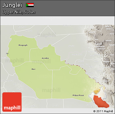 Physical 3D Map of Junglei, lighten, semi-desaturated
