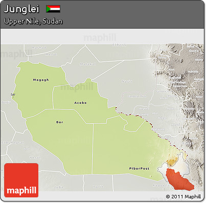 Physical 3D Map of Junglei, lighten, semi-desaturated