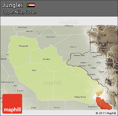 Physical 3D Map of Junglei, semi-desaturated