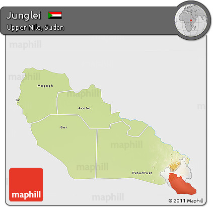 Physical 3D Map of Junglei, single color outside