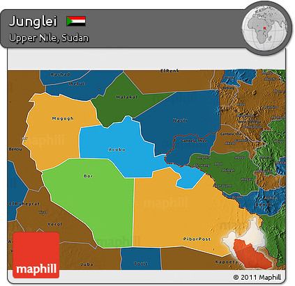 Political 3D Map of Junglei, darken