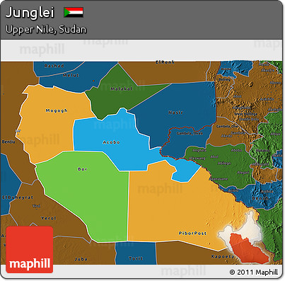 Political 3D Map of Junglei, darken