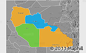 Political 3D Map of Junglei, desaturated