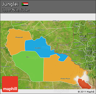 Political 3D Map of Junglei, satellite outside