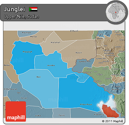 Political Shades 3D Map of Junglei, semi-desaturated