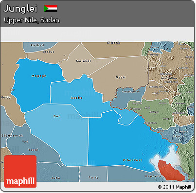 Political Shades 3D Map of Junglei, semi-desaturated
