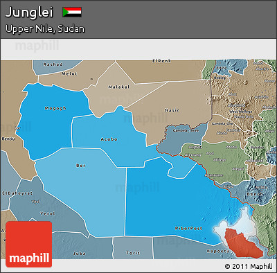 Political Shades 3D Map of Junglei, semi-desaturated