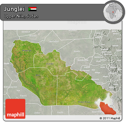 Satellite 3D Map of Junglei, lighten, semi-desaturated